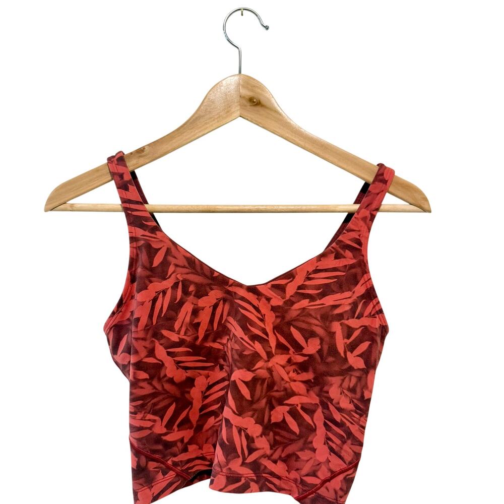 Lululemon‎ Red Leaf Print Longline Sports Bra Crop Top Women’s 6 Medium